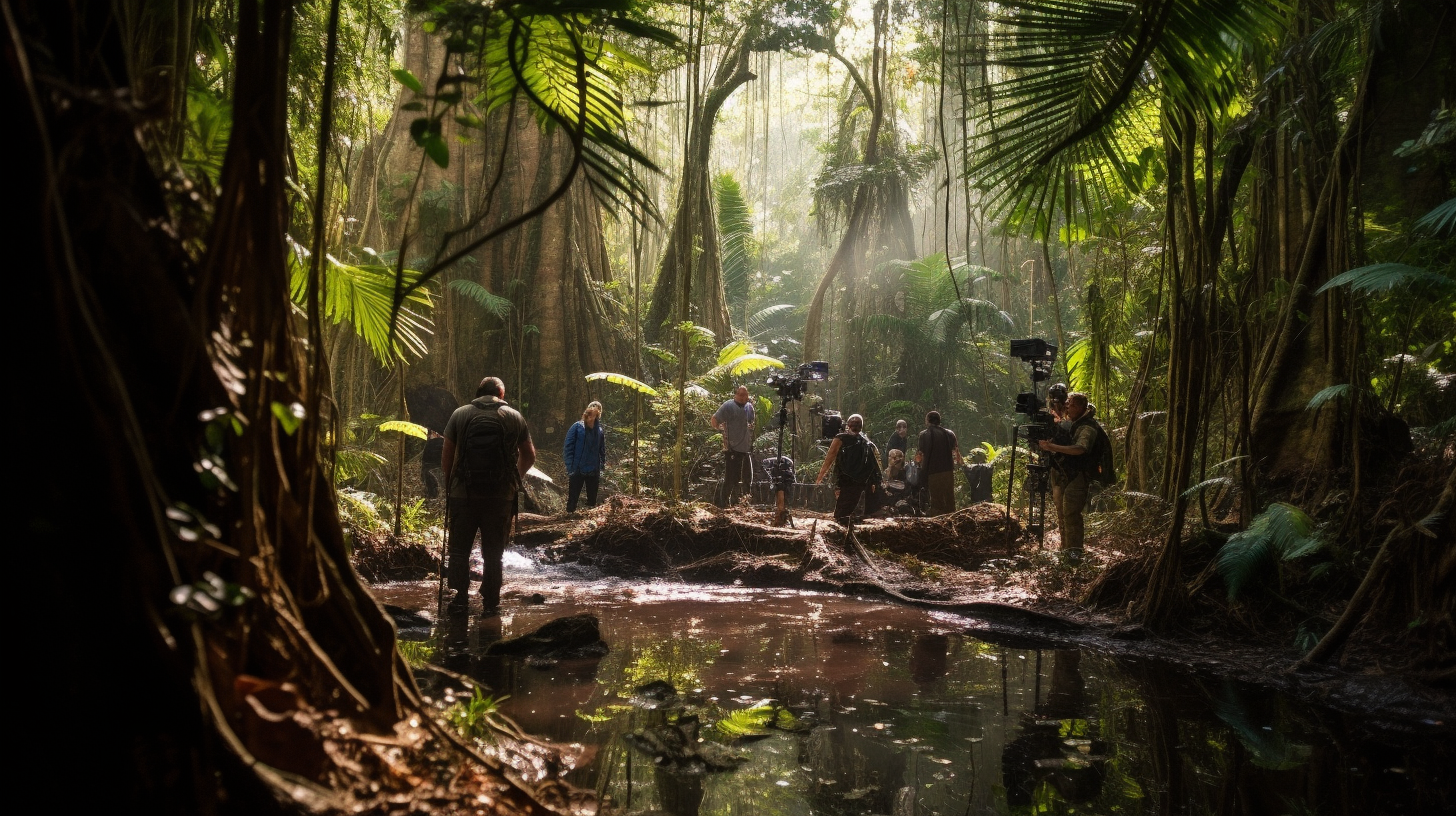 Camera crew filming jungle in Madagascar