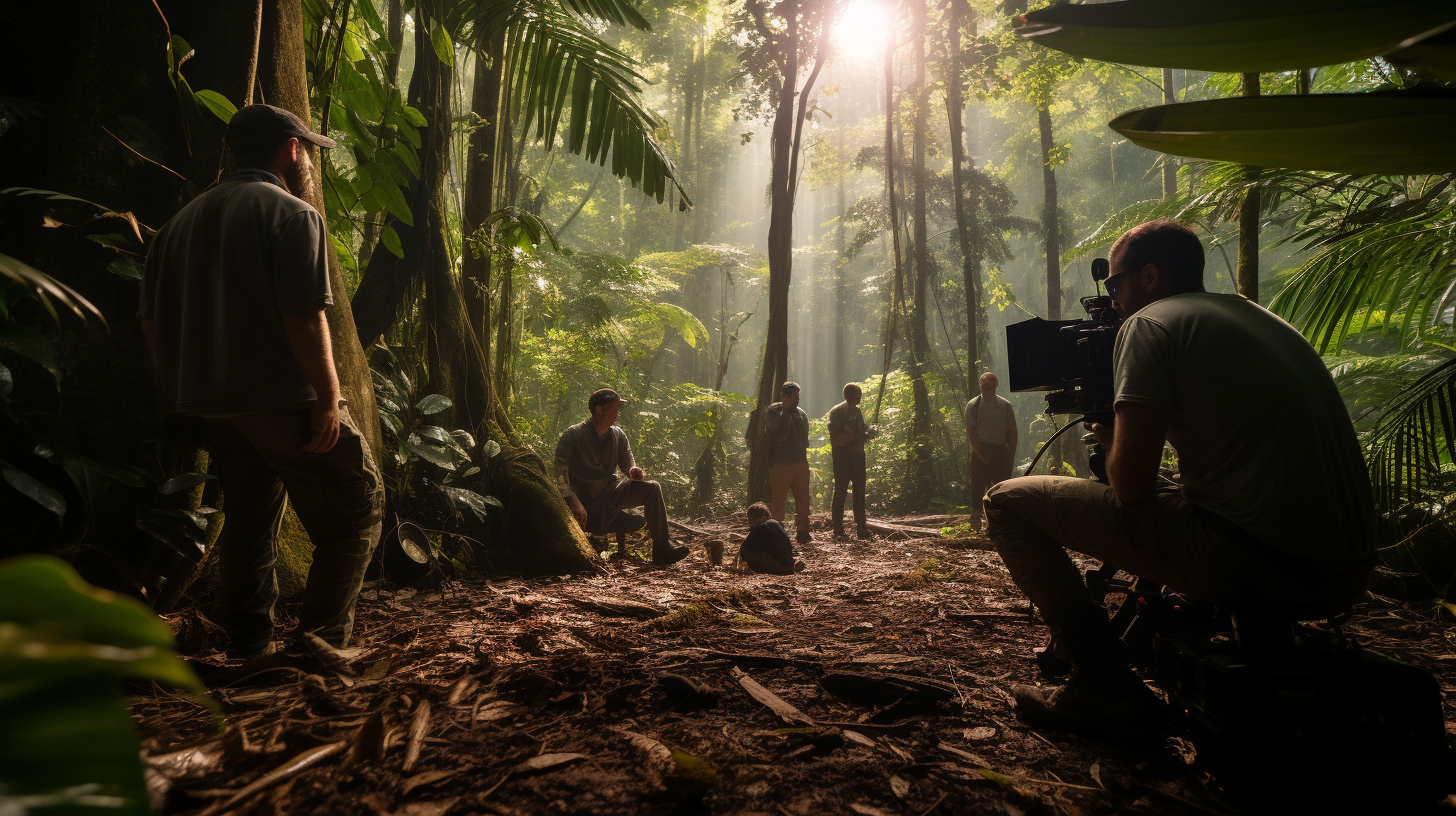 Filming crew in Madagascar jungle.