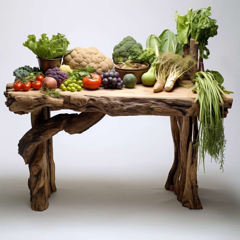 Wooden Table with Colorful Vegetables