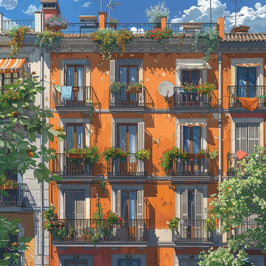 Madrid classic building shawls illustration