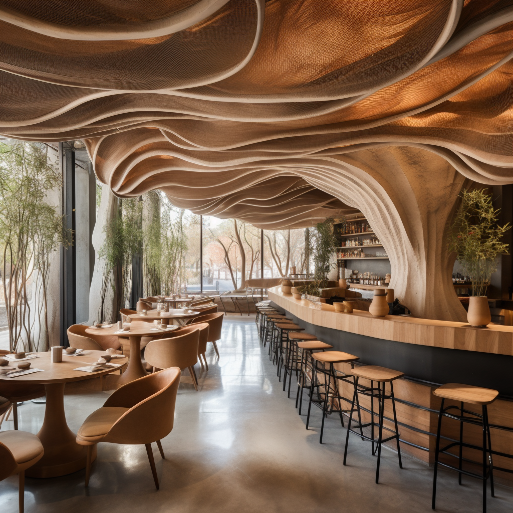 Madrid restaurant with organic concrete waves