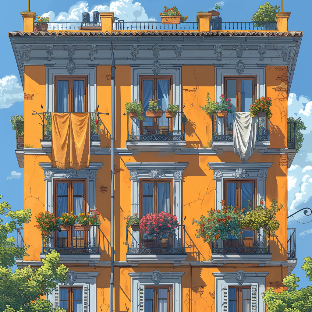 Illustration of Madrid classic building facade