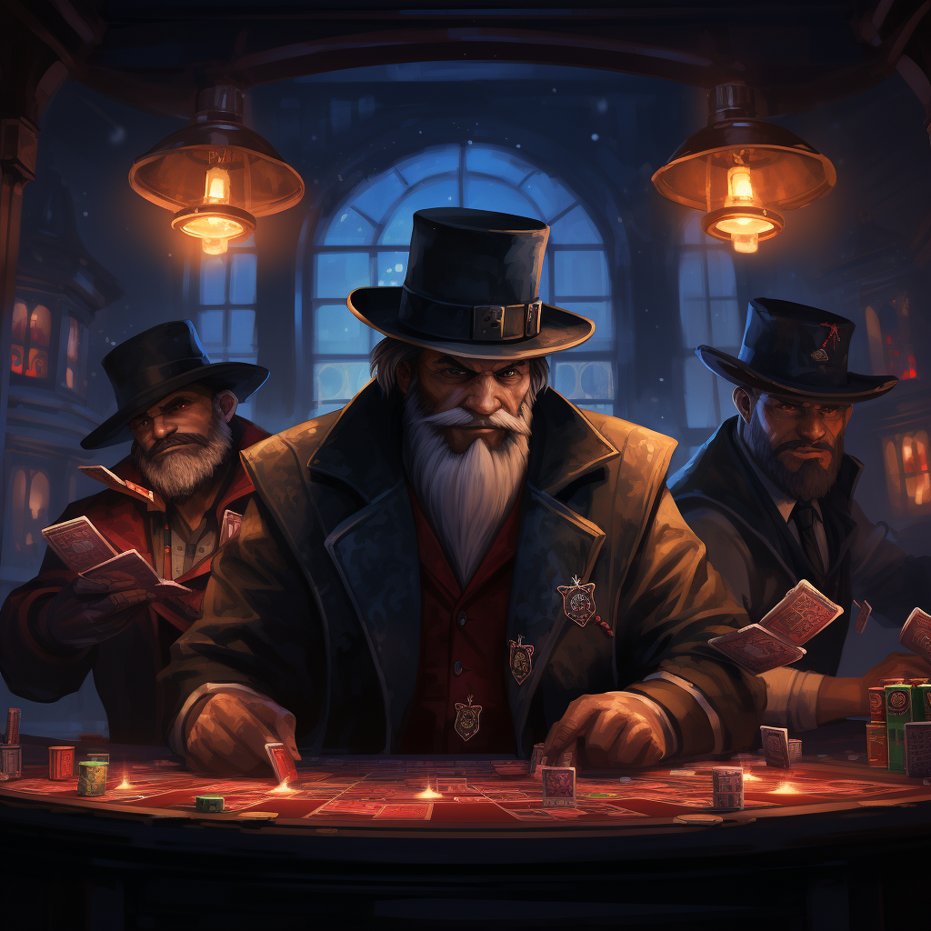 Mafiosi in Santa Claus hats at gaming table