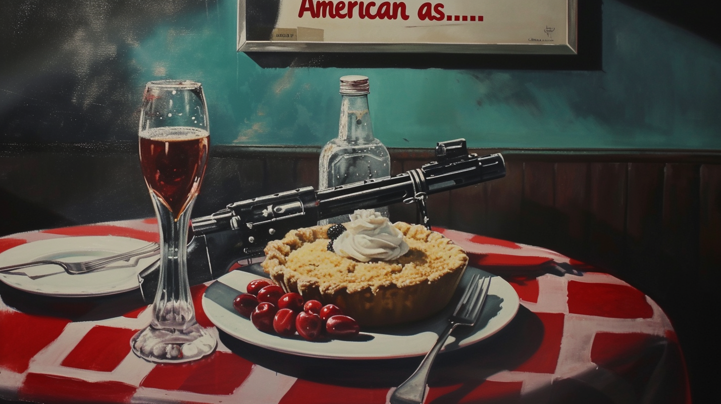 Apple pie advertisement with AR15 by Edward Hopper