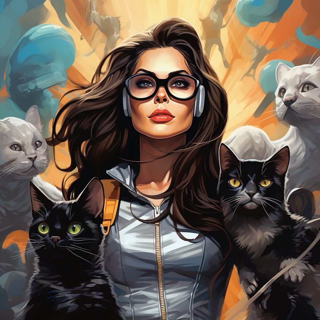 Female veterinarian hero with cat sidekick