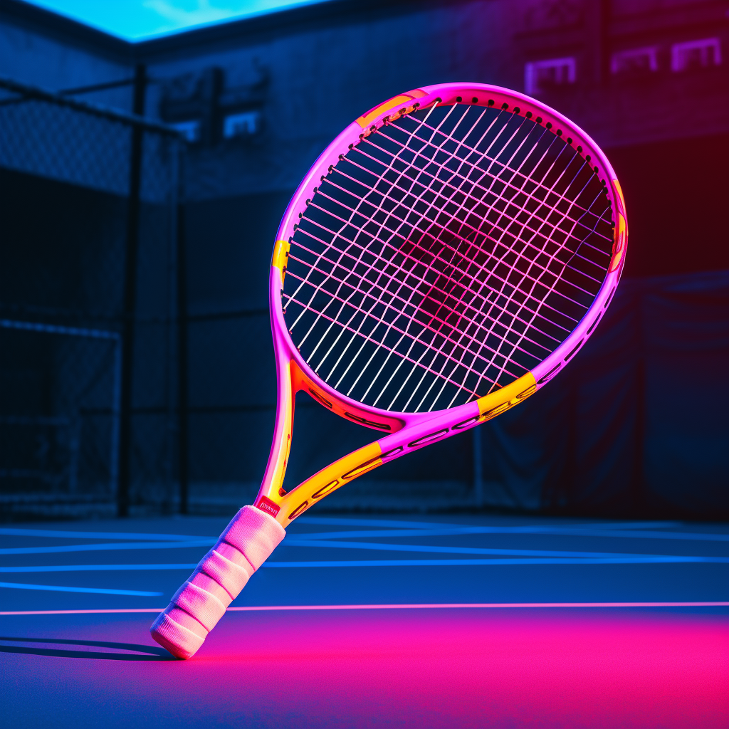 Vibrant magenta and neon blue tennis racket