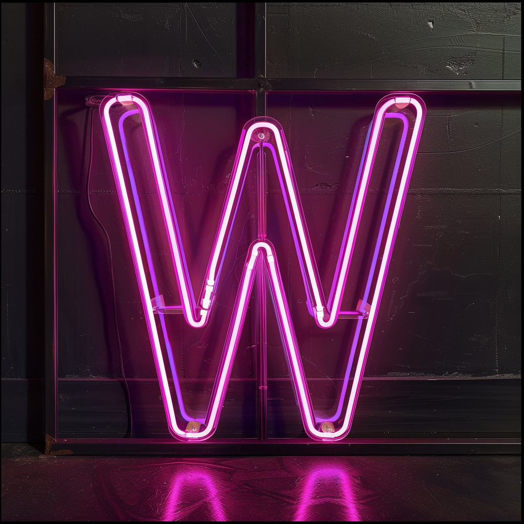 Neon sign of letter W in magenta color