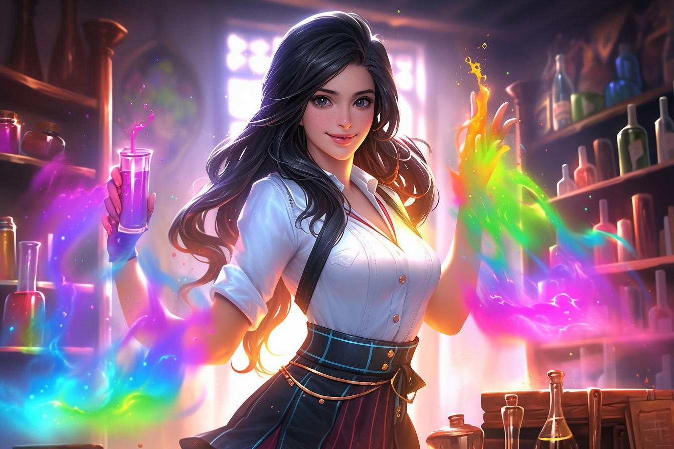 Stunning girl in magic academy uniform