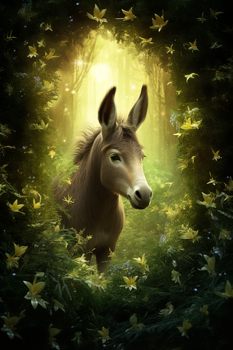 Donkey in enchanted forest