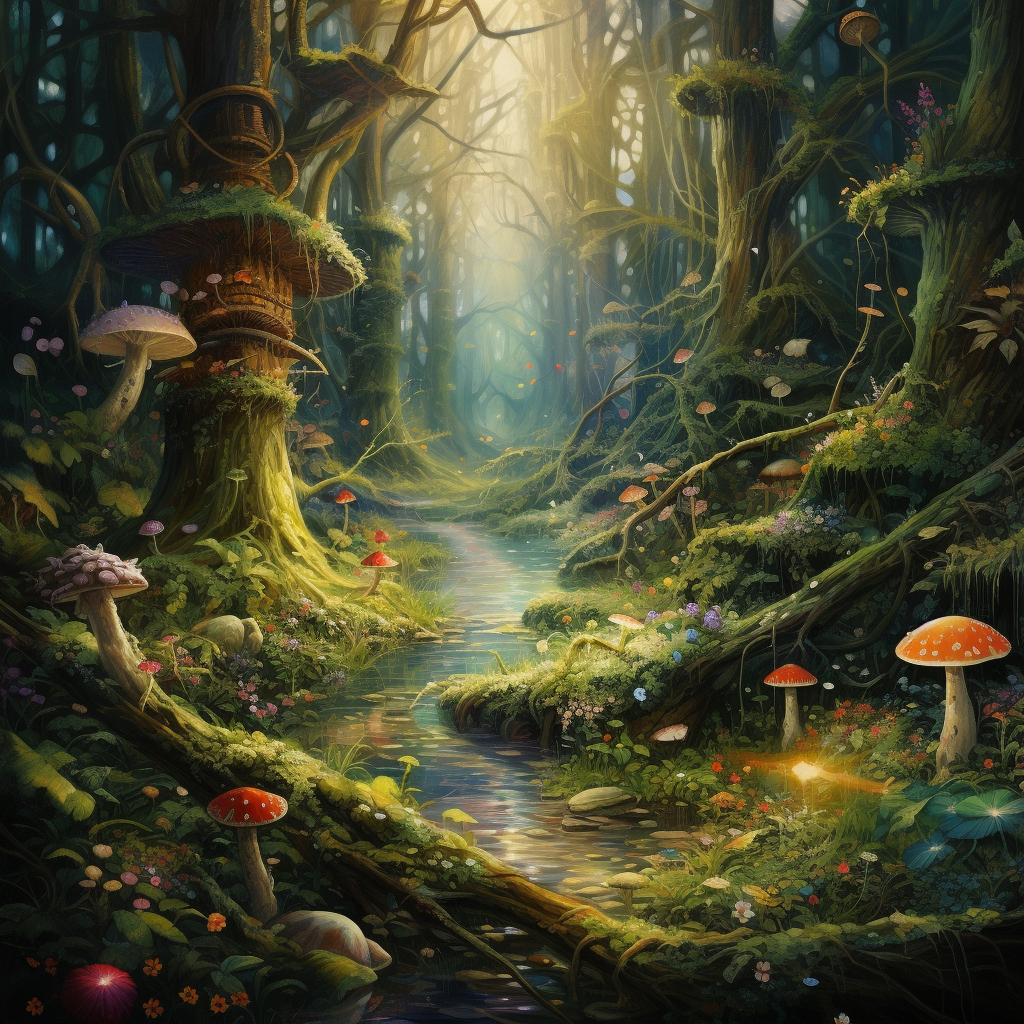 Dreamy magic forest with royal colors