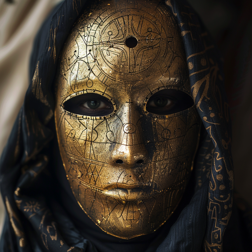 Ancient symbols on golden mask