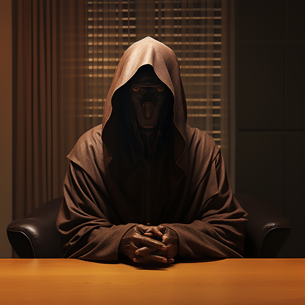 Magical Monk in Hooded Robe at Job Interview