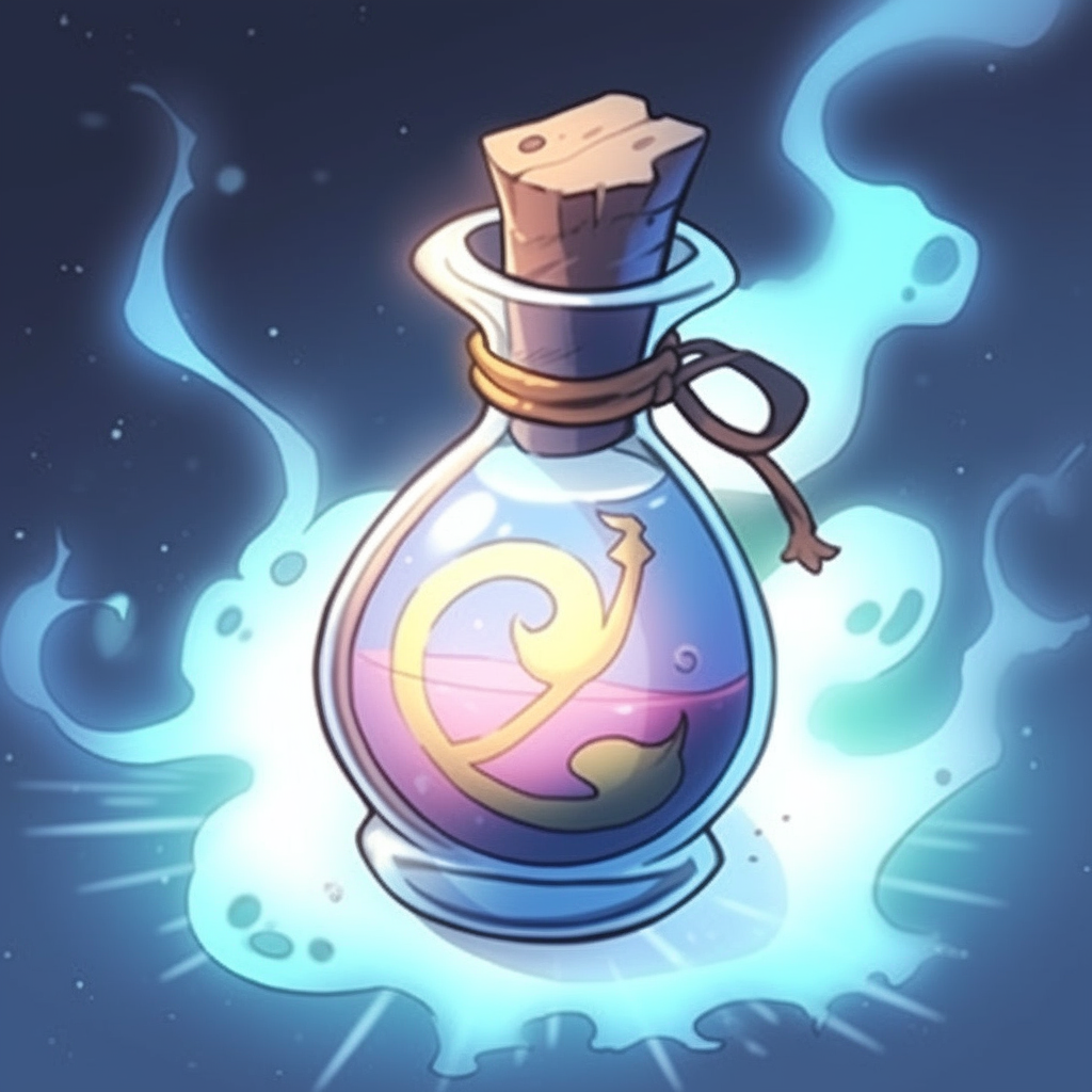 Magic potion with strength symbol on table