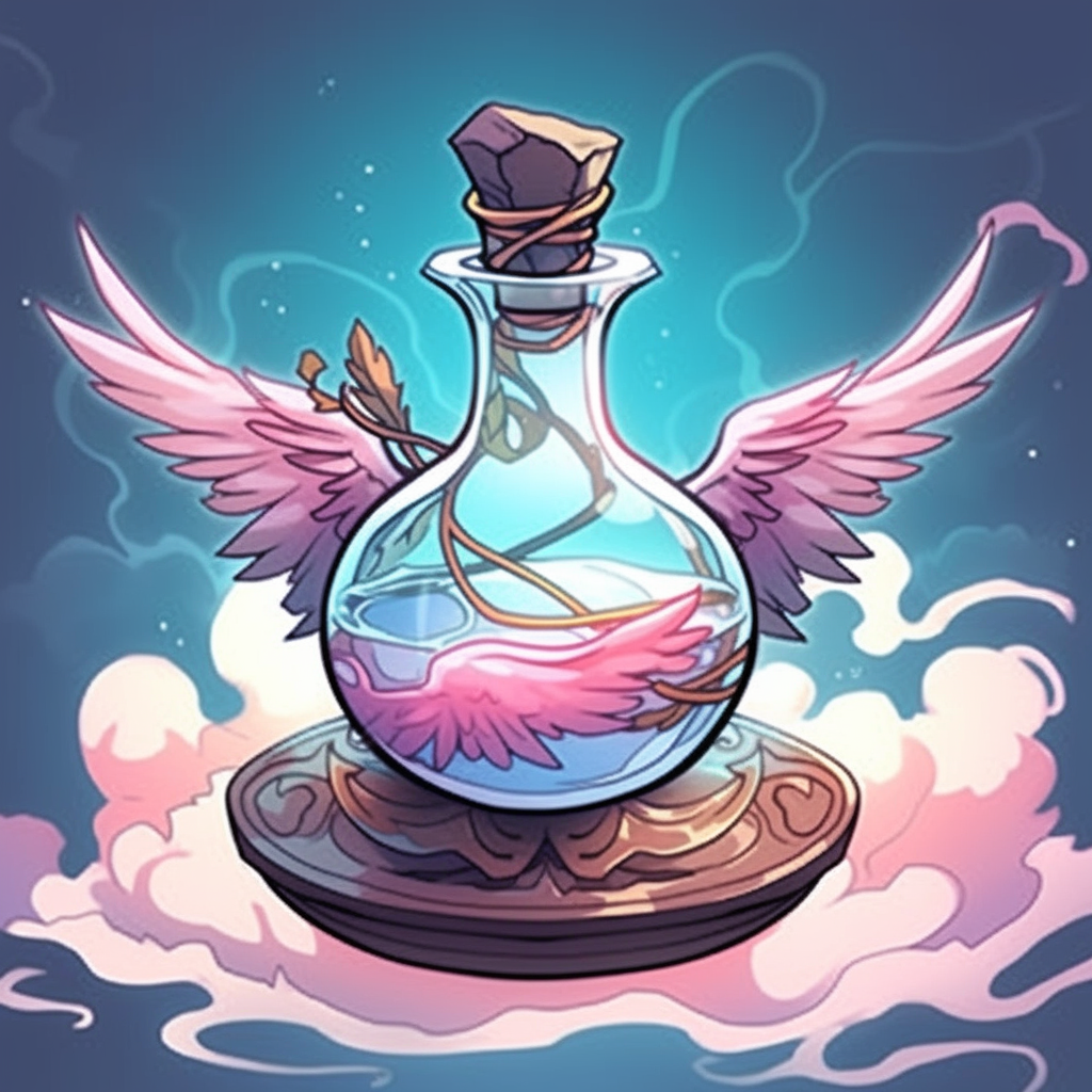 Illustration of magical flying potion with wings