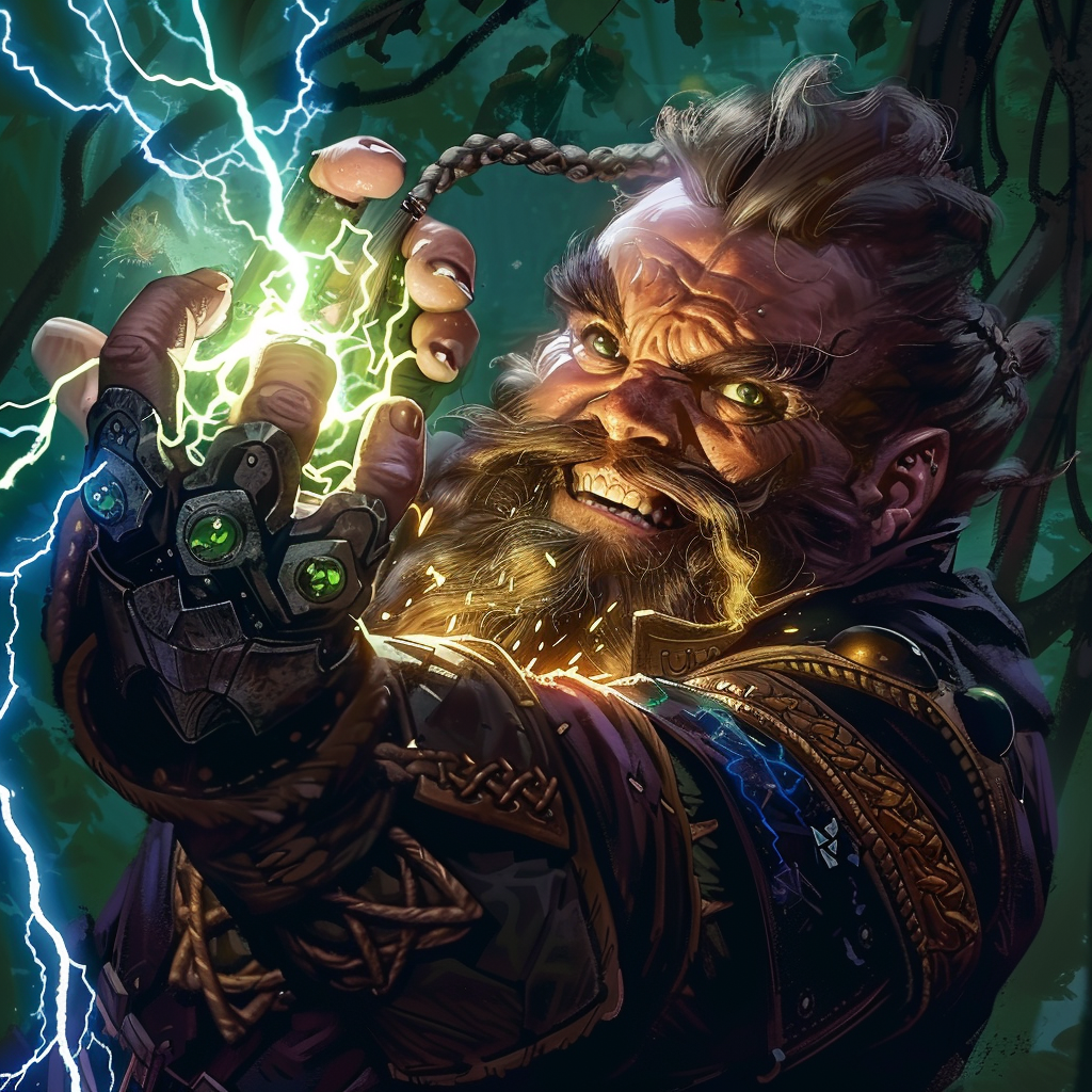 Dwarf male with magical gauntlet