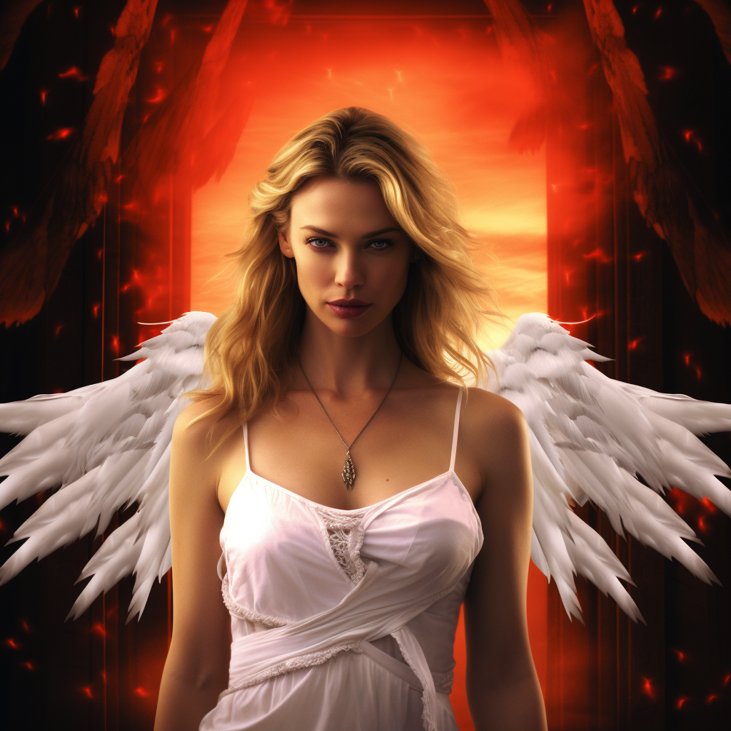 Rebecca Romijn in magical white dress with red wings