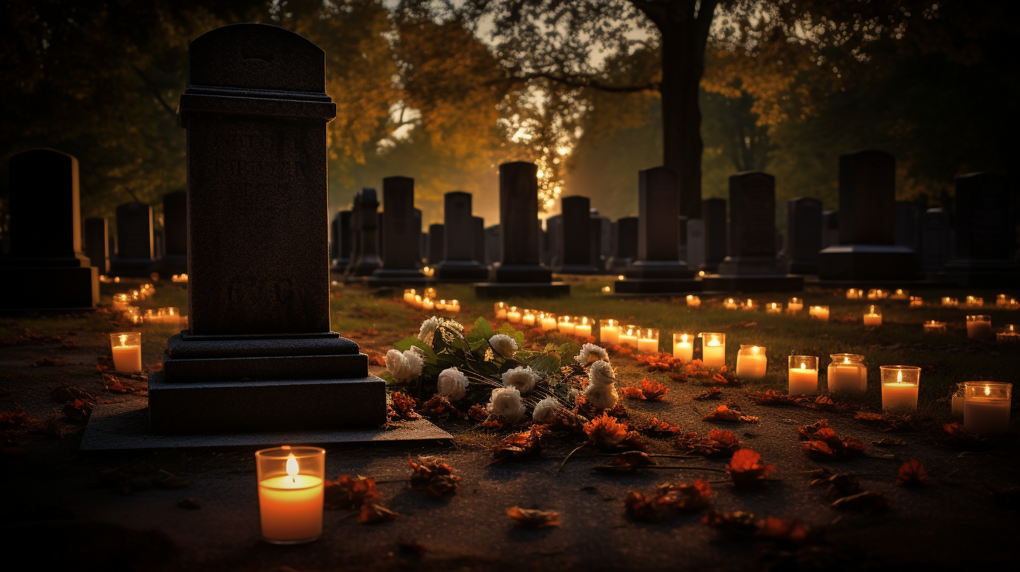 Simple white candle votives in cemetery