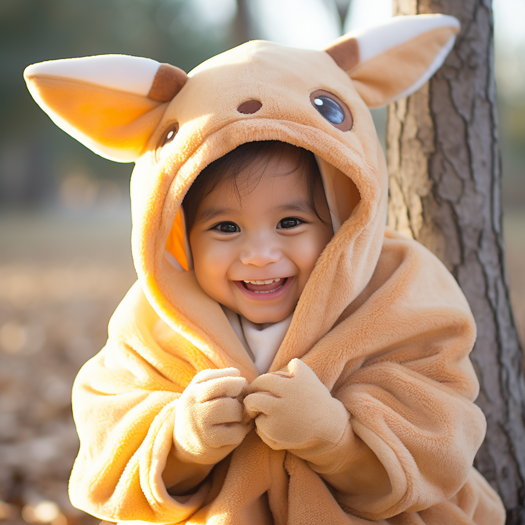 Cute creature with happy expression and toy