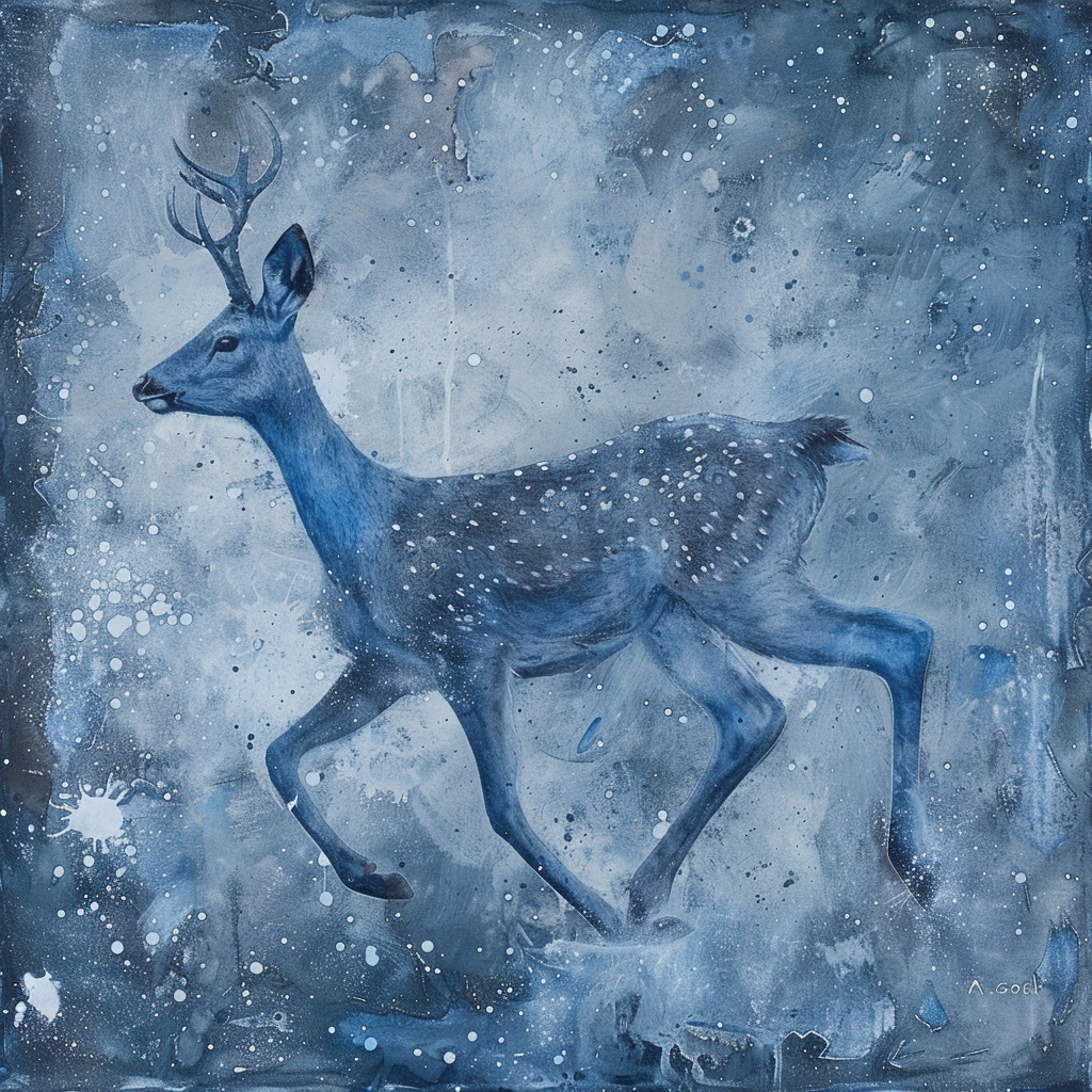 running magical deer blue-grey