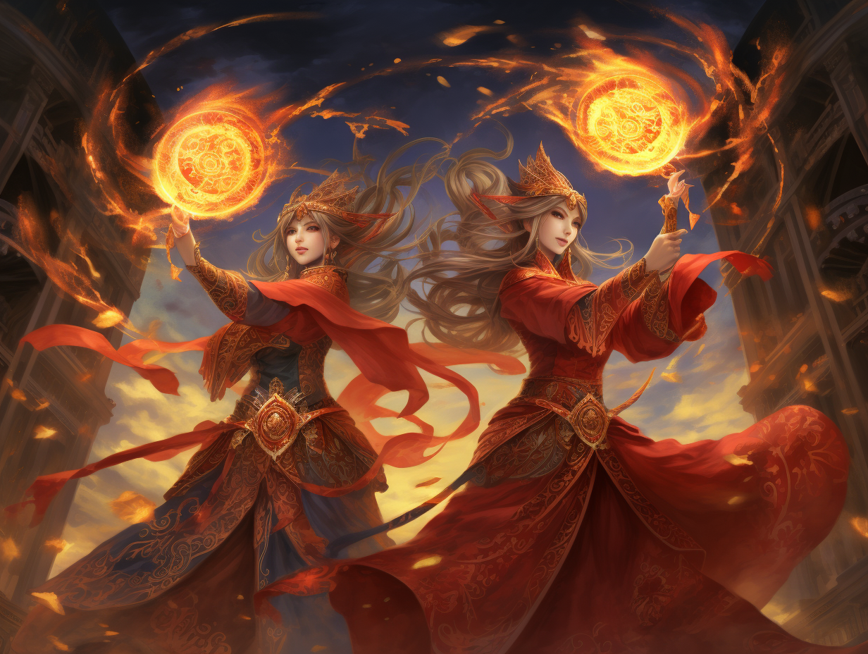 Ancient sorceresses in magical duel