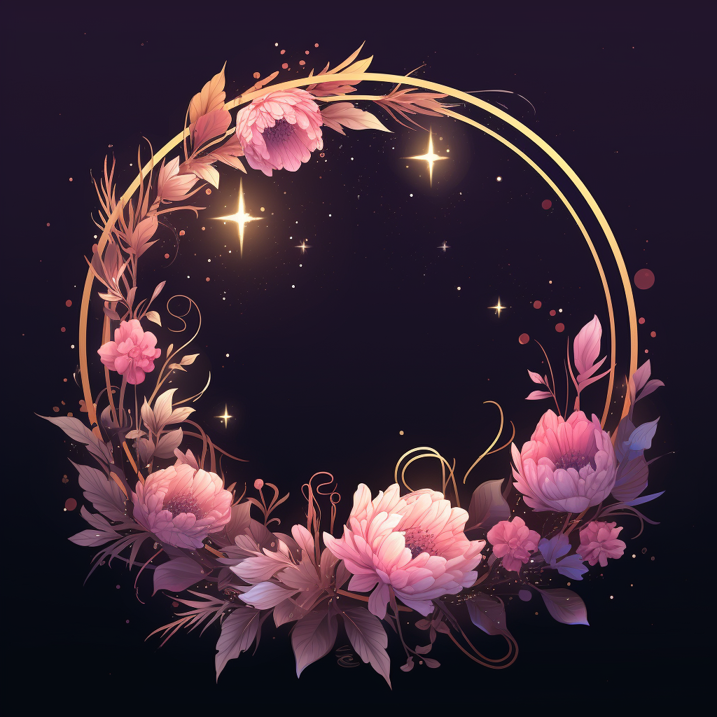 Minimalistic logo with wreath, fairy dust, peonies, and flowers