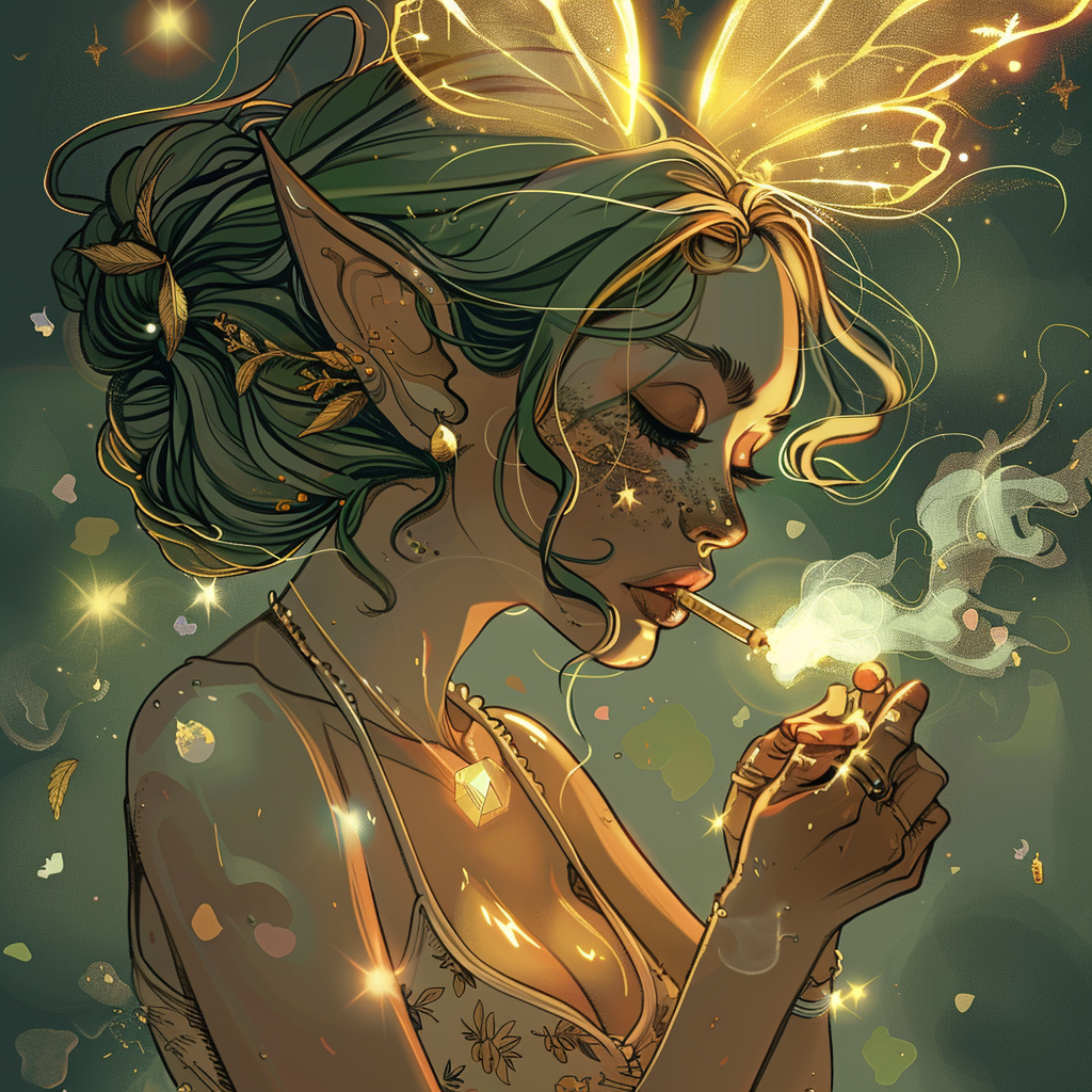 Weed smoking fairy comic style