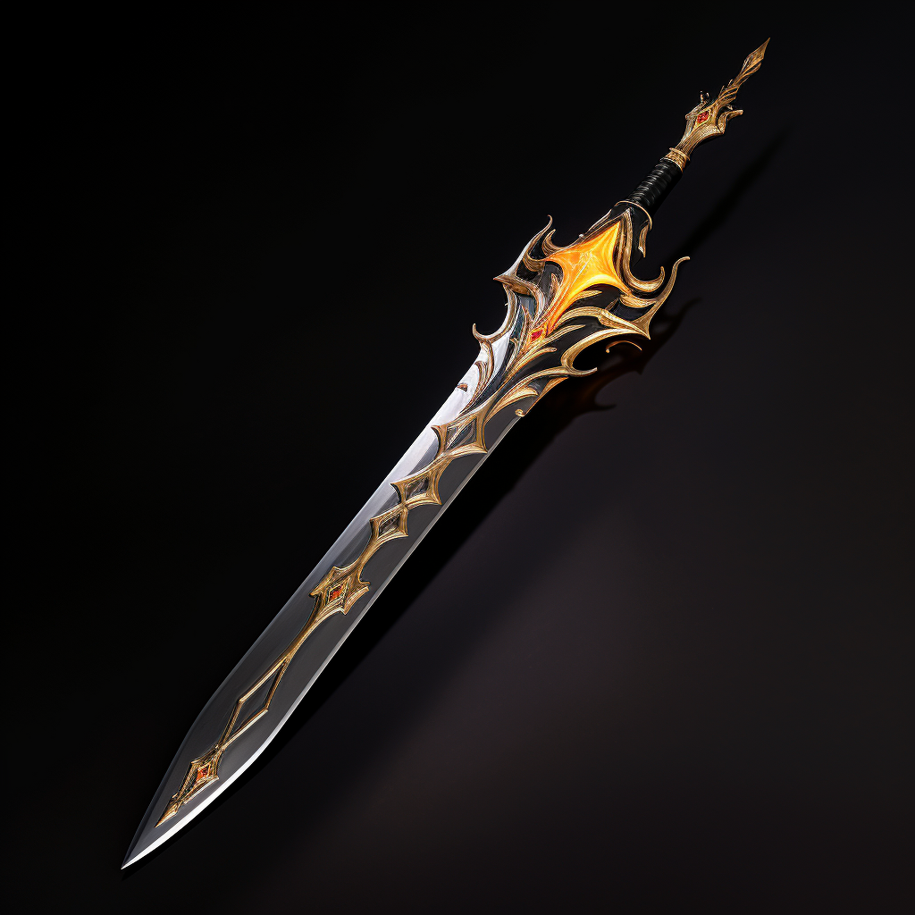 Fiery magical longsword with diamond-shaped handle