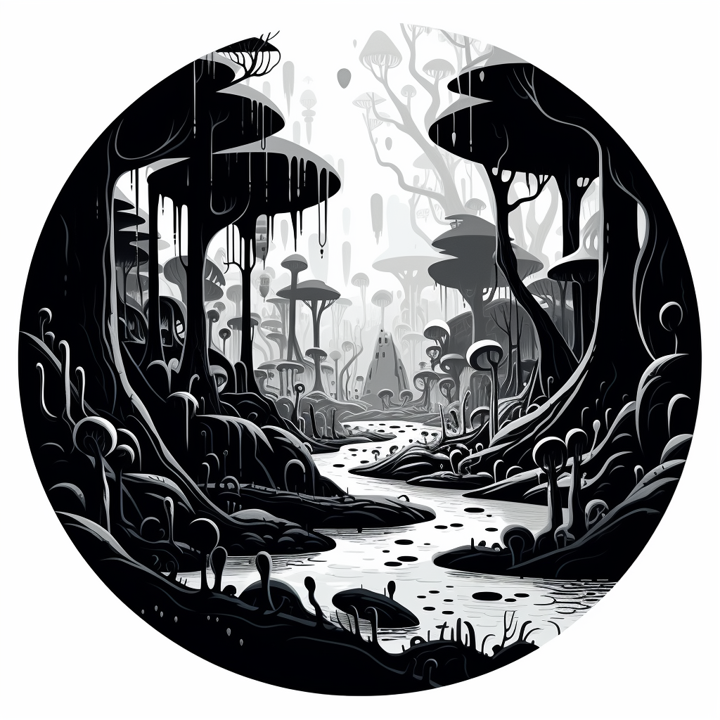 Illustration of Magical Forest Caves with Circle