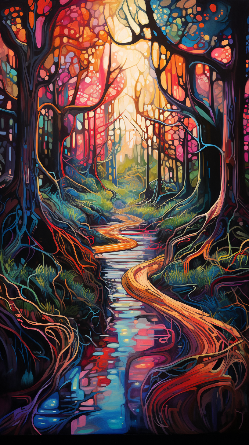 Captivating Abstract Painting in Magical Forest