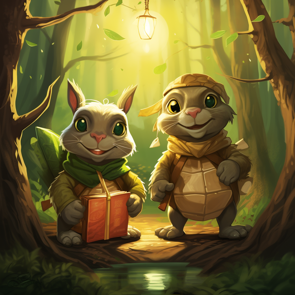 Two rabbits exploring the enchanted forest