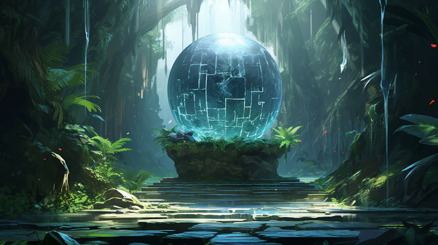 Magical crystal ball in a jungle