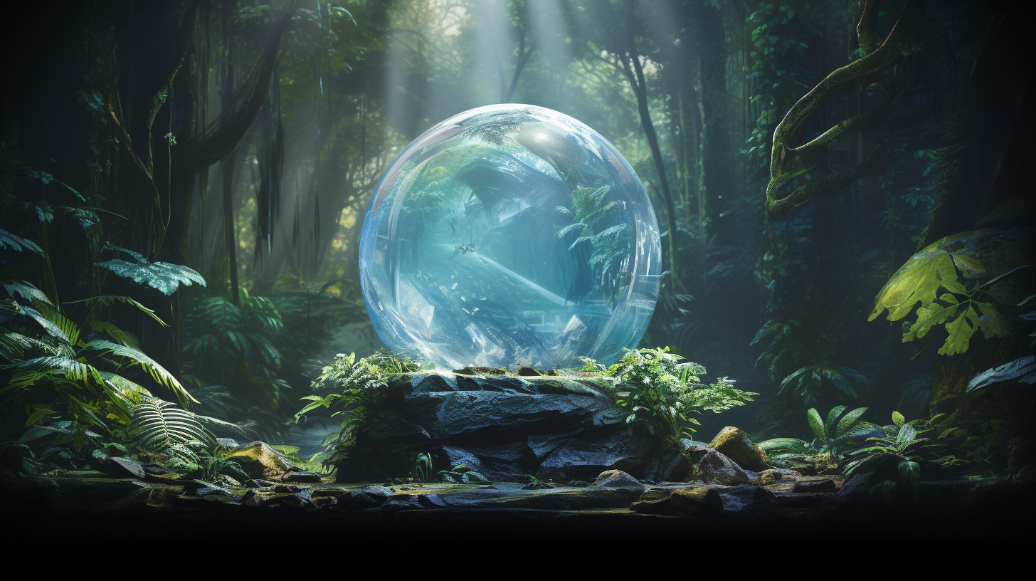 Jungle scene with magical glass orb