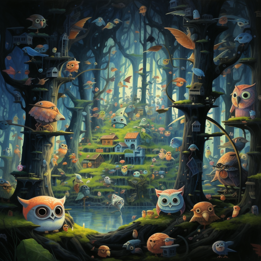 Adorable mushroom characters in a magical forest