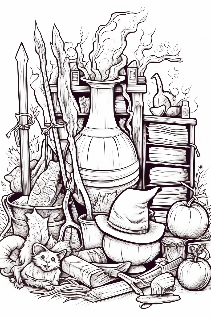 Coloring Page of Magical Objects