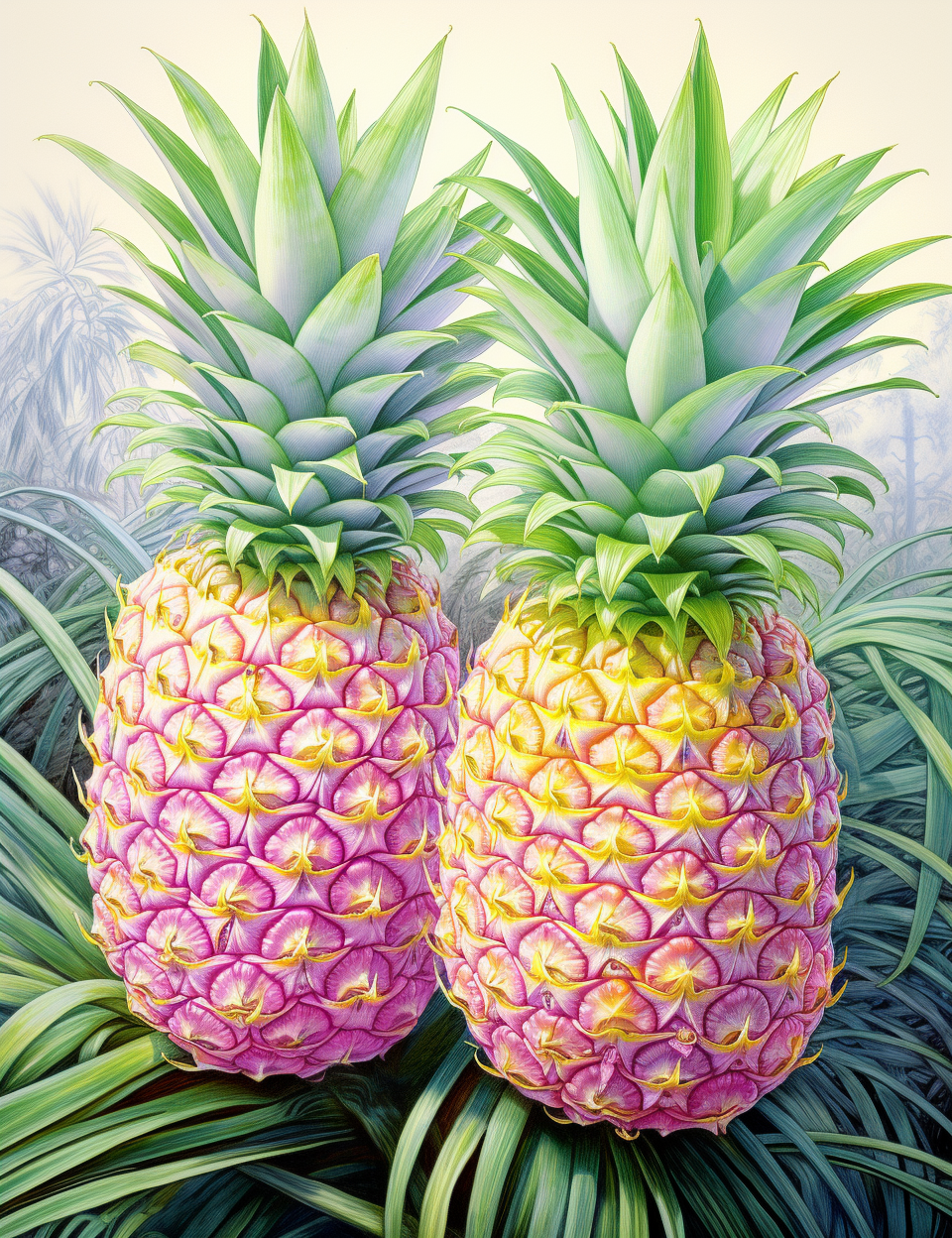 Magical pineapple colored pencil sketch