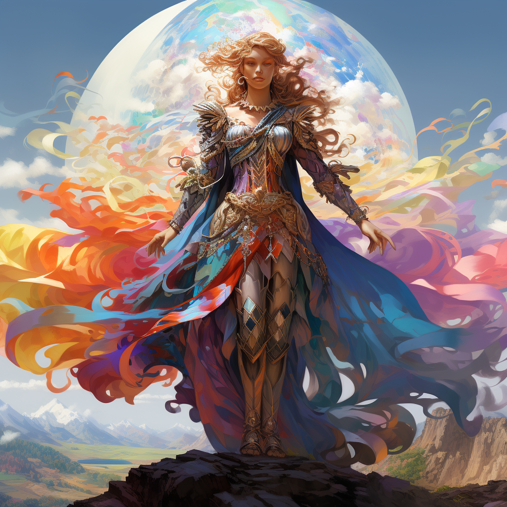 Beautiful mage with a rainbow aura