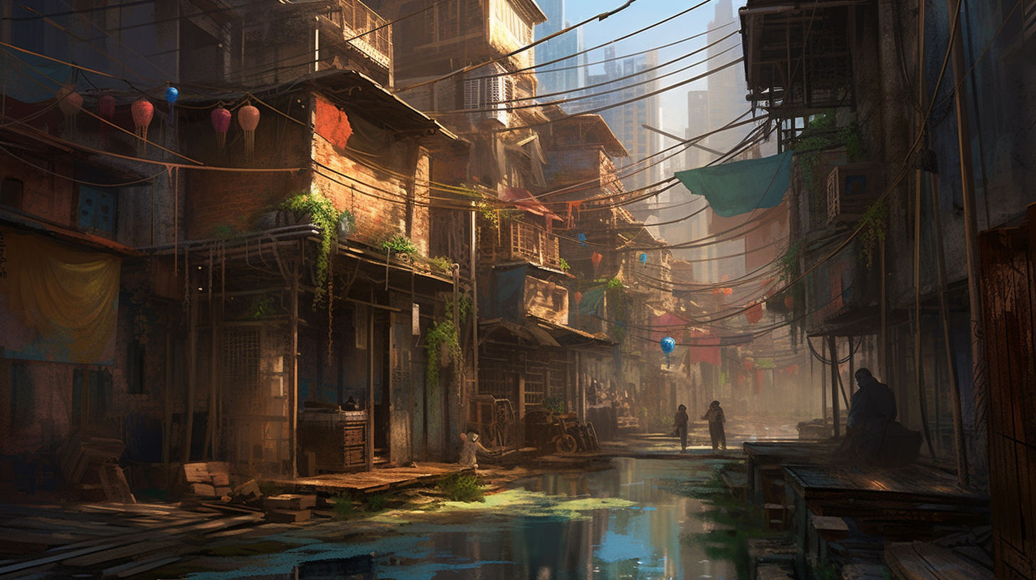 Desolate and mystical slums cityscape