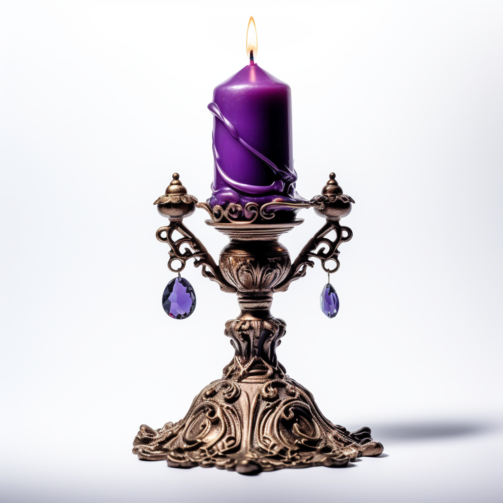 Purple candle on white background