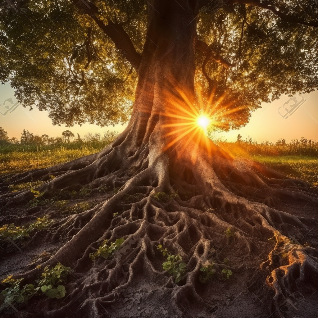 Beautiful tree with colorful roots