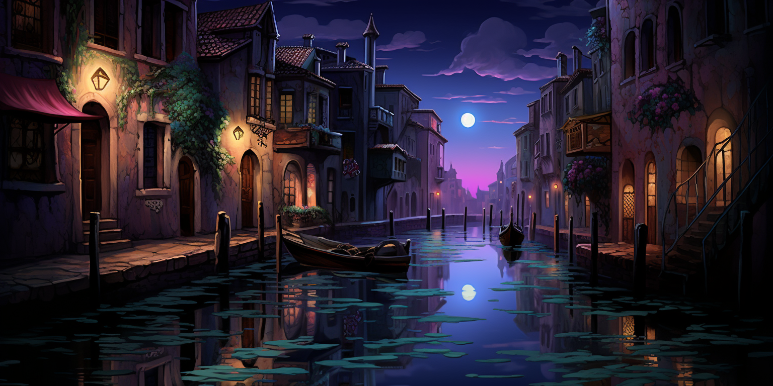 Beautiful Nighttime Venice Canal Scene