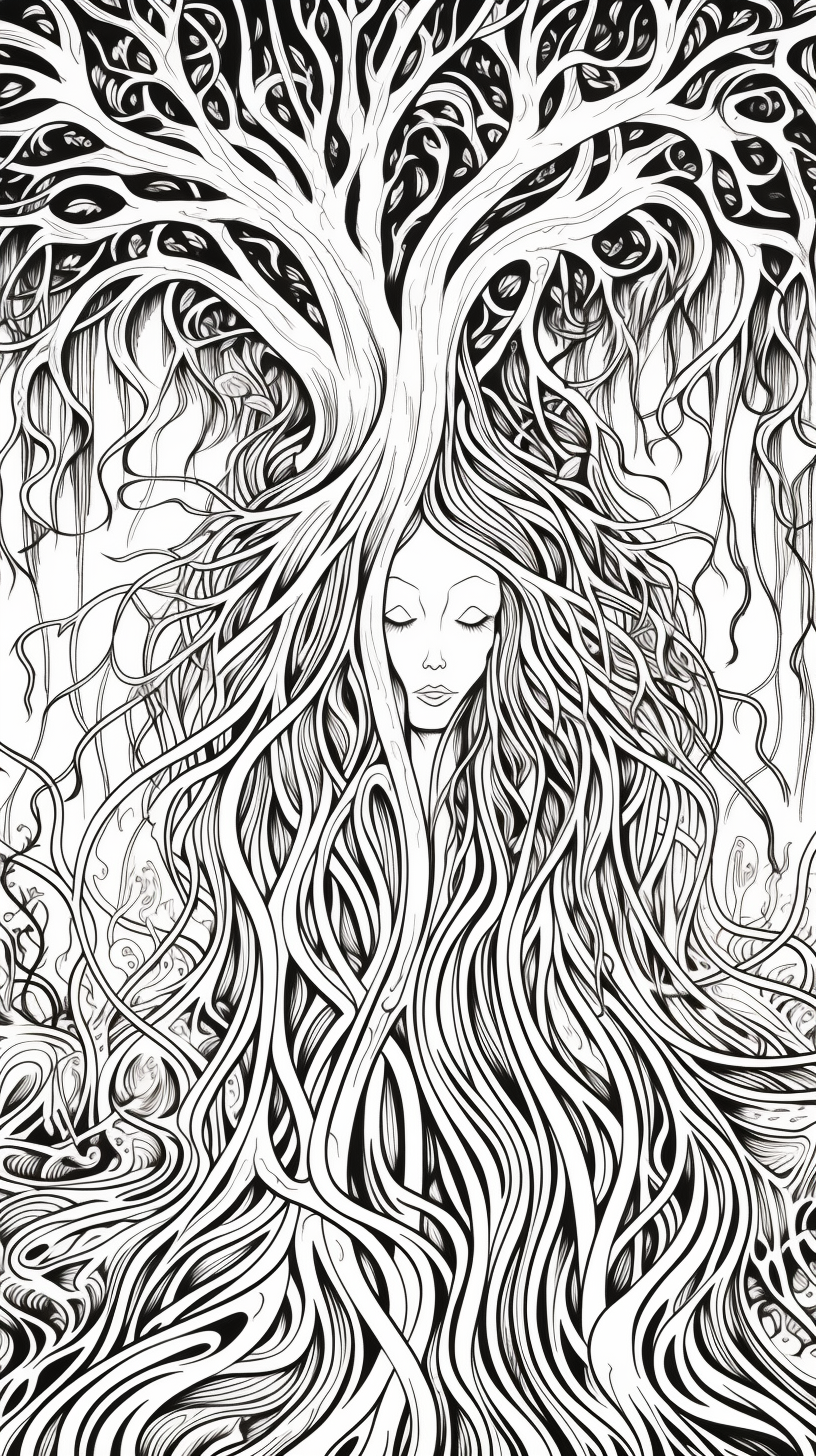 Coloring page of magical weeping willow