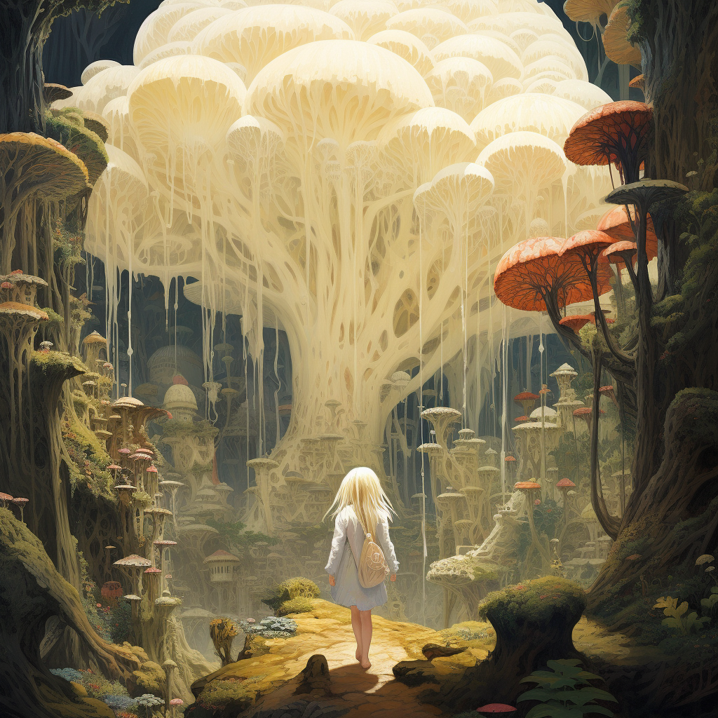 Giant in Magical Forest with Little Girl