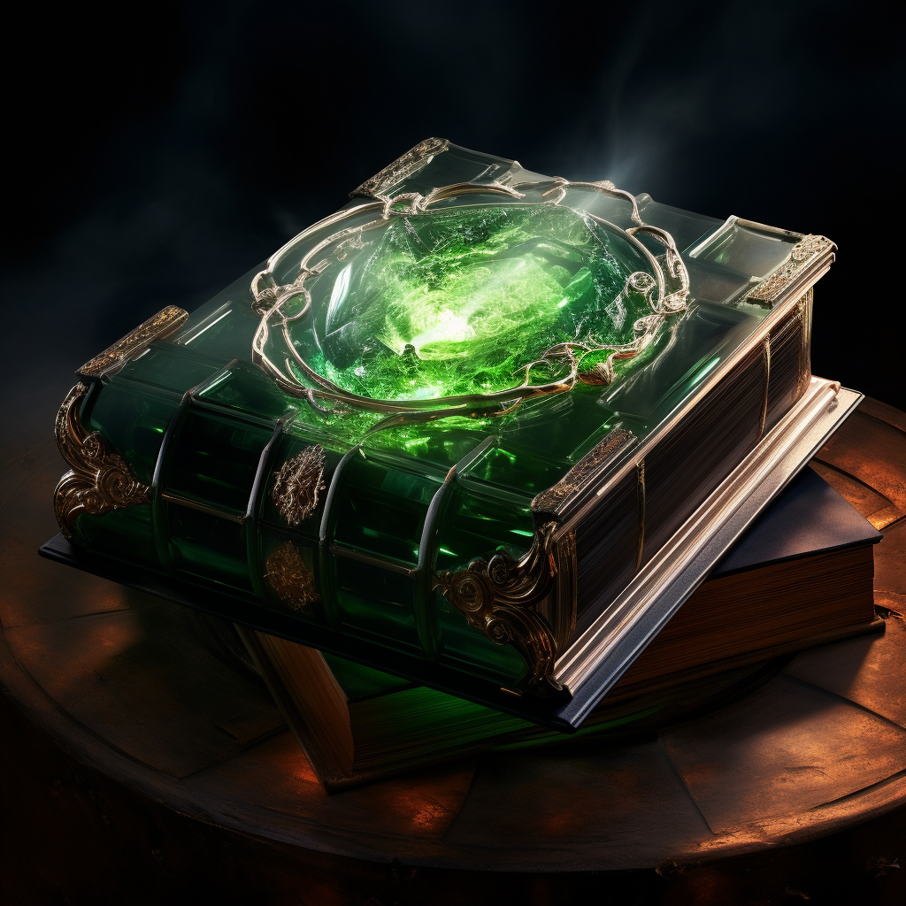 Illustration of a Magical Green Leather Tome