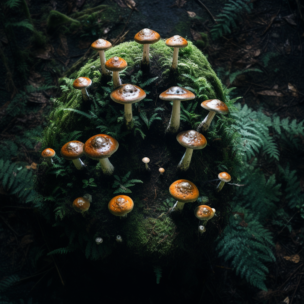 Beautiful Top-Down View of Magical Mushrooms