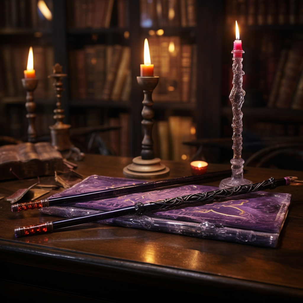 Long Magical Wand on Wizard Desk