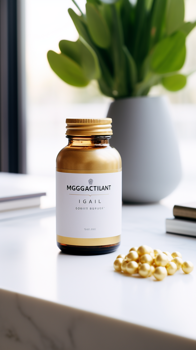 Magnesium Glycinate Supplement Bottle on White Table