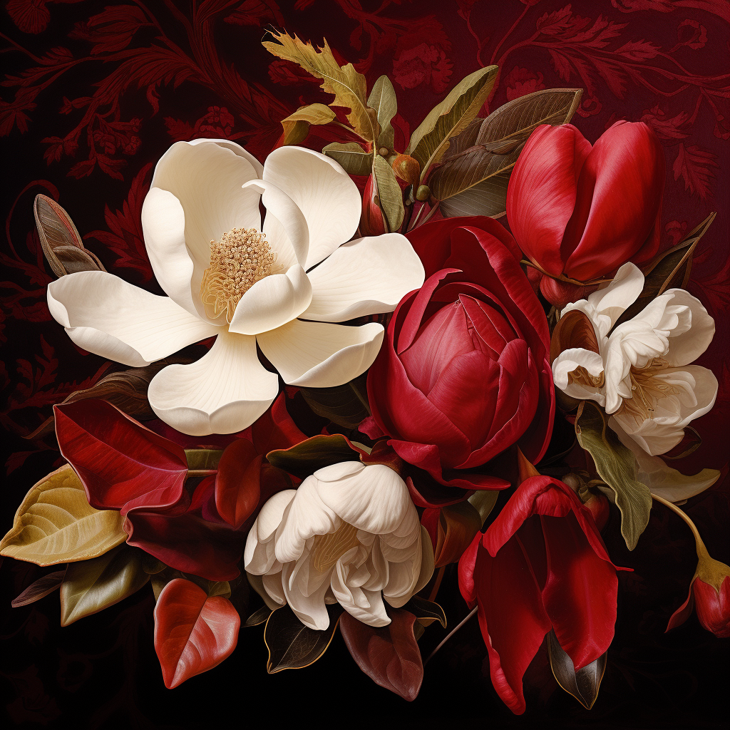 Beautiful magnolia flower on red velvet background