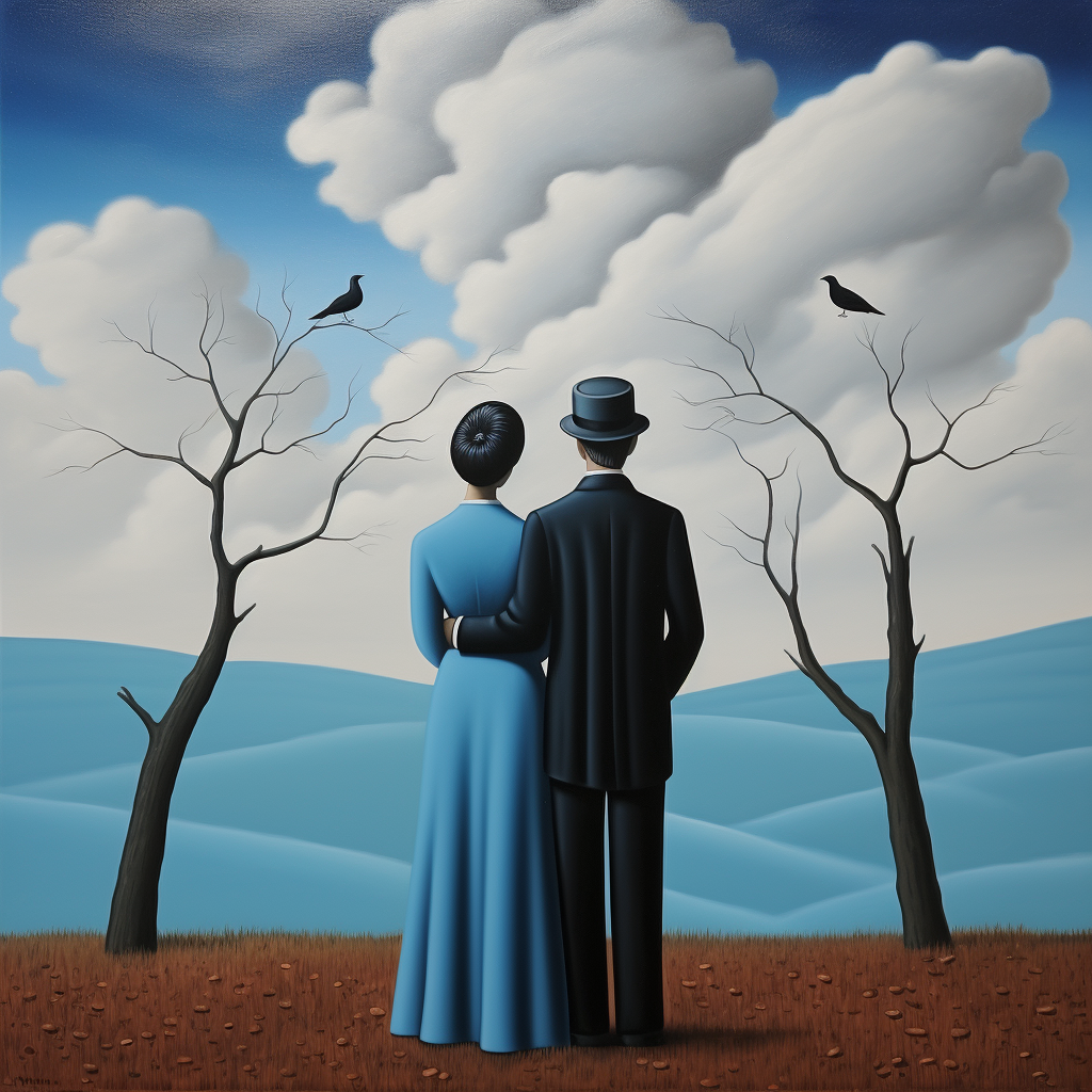 René Magritte's The Lovers with blue gems