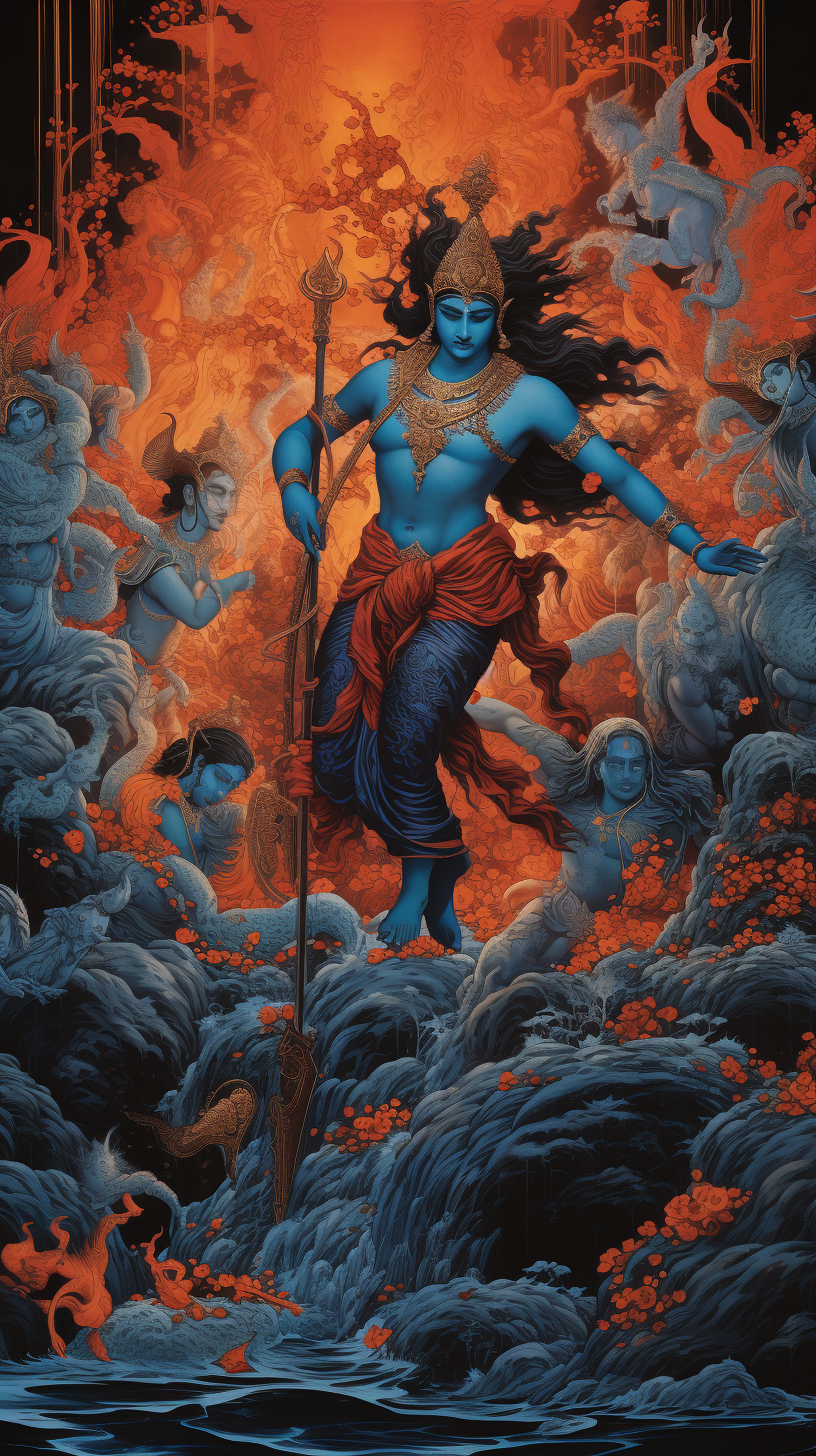 Mahabharata in orange and blue