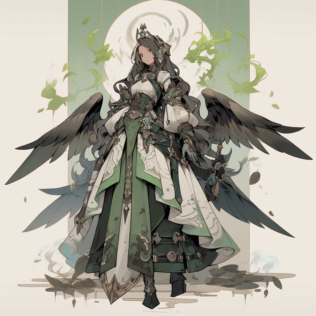 Beautiful angel with loon's wings in grey armor